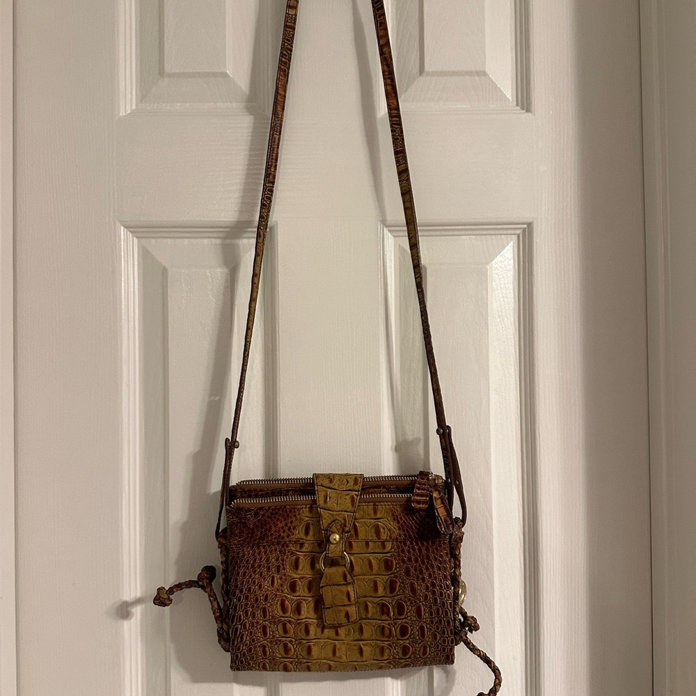 Brahmin Vintage Brown Croc-Embossed Leather Crossbody Bag